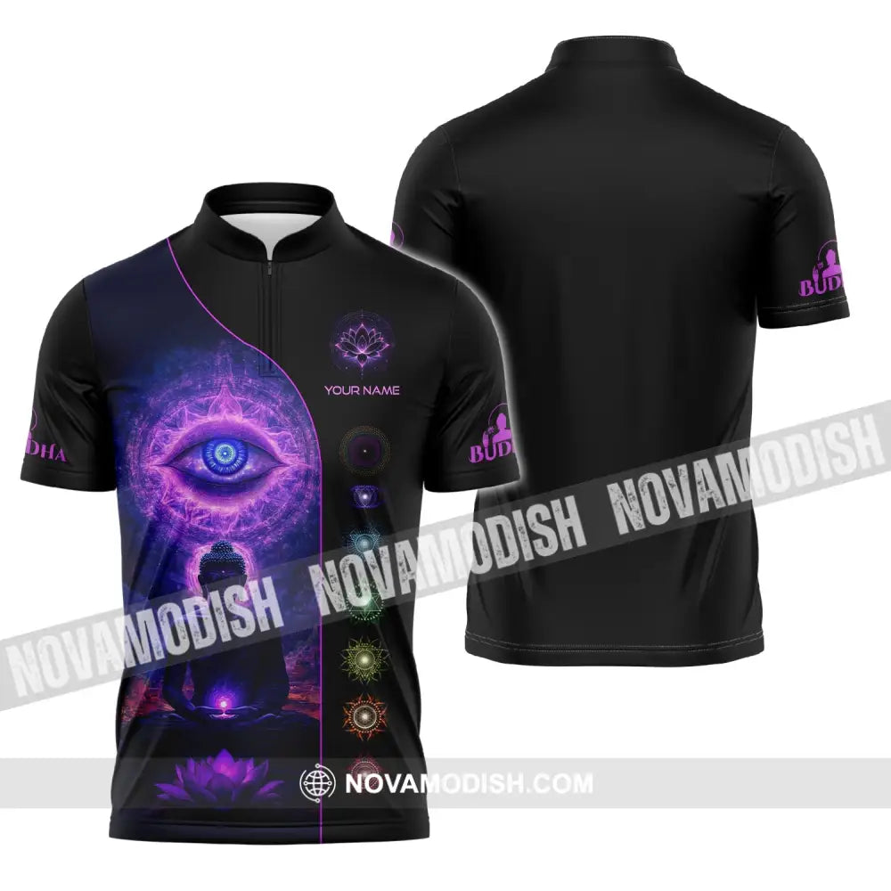 Unisex Shirt - Custom Text Buddha Zipper Polo / S T-Shirt