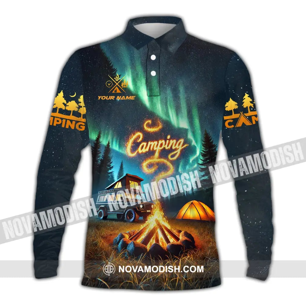 Unisex Shirt - Custom Text Camping Long Sleeve Polo / S T-Shirt