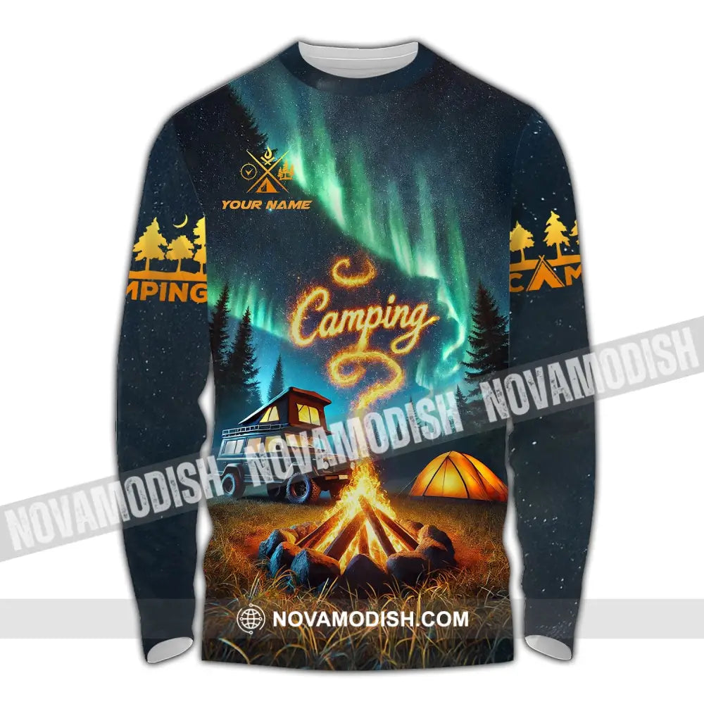 Unisex Shirt - Custom Text Camping Long Sleeve / S T-Shirt
