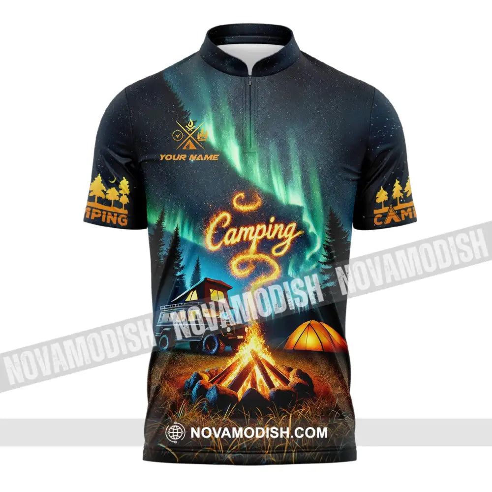 Unisex Shirt - Custom Text Camping Zipper Polo / S T-Shirt