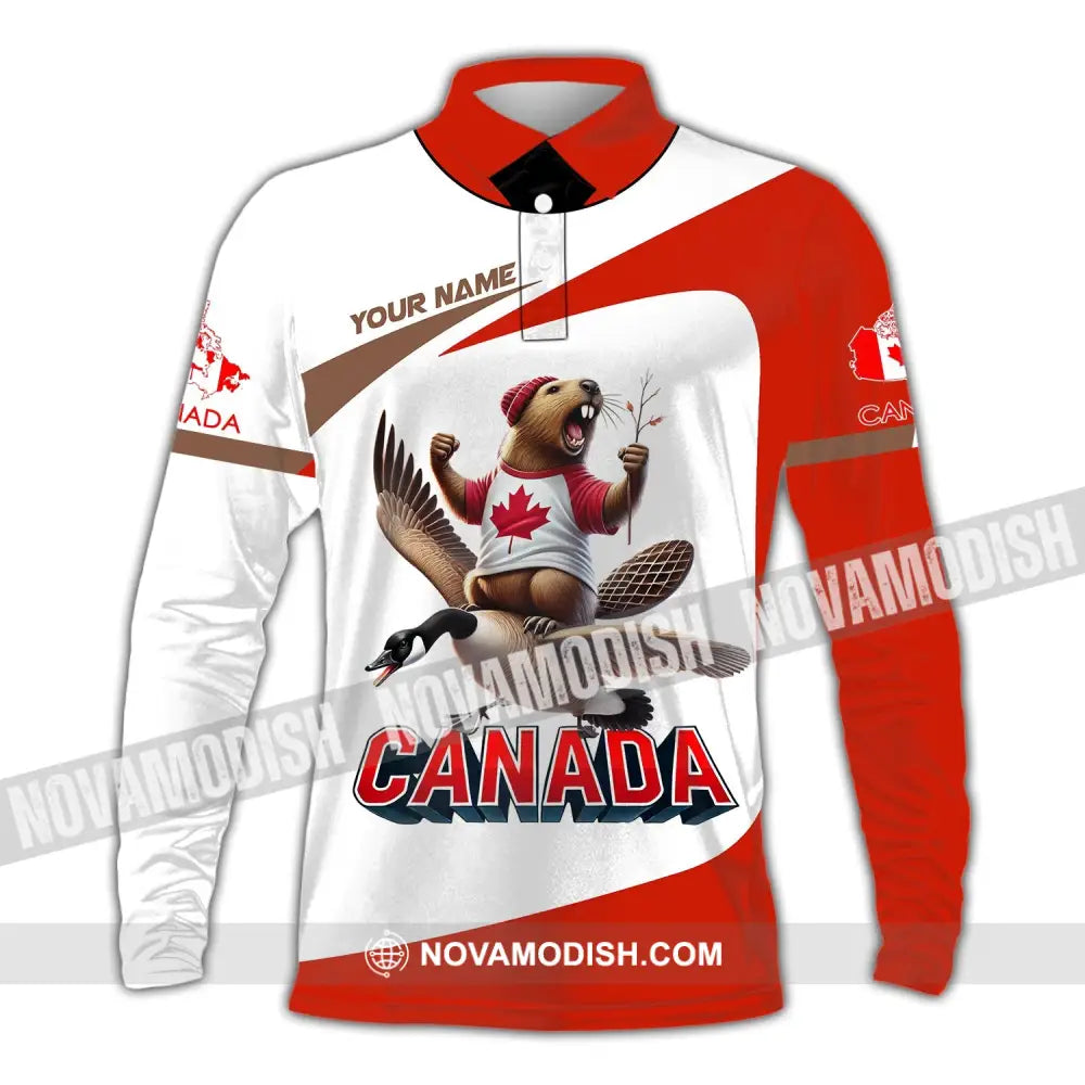 Unisex Shirt - Custom Text Canada Long Sleeve Polo / S T-Shirt