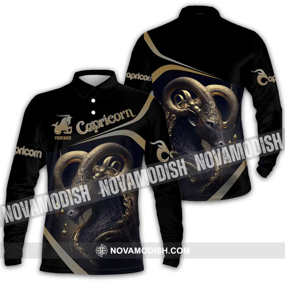 Unisex Shirt - Custom Text Shirt Capricorn Long Sleeve Polo / S T-shirt