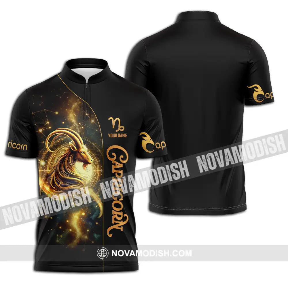 Unisex Shirt - Custom Text Shirt Capricorn Zipper Polo Shirt / S T-shirt