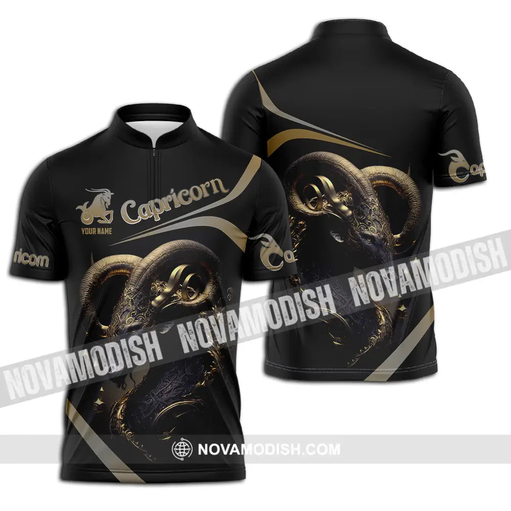 Unisex Shirt - Custom Text Shirt Capricorn Zipper Polo Shirt / S T-shirt