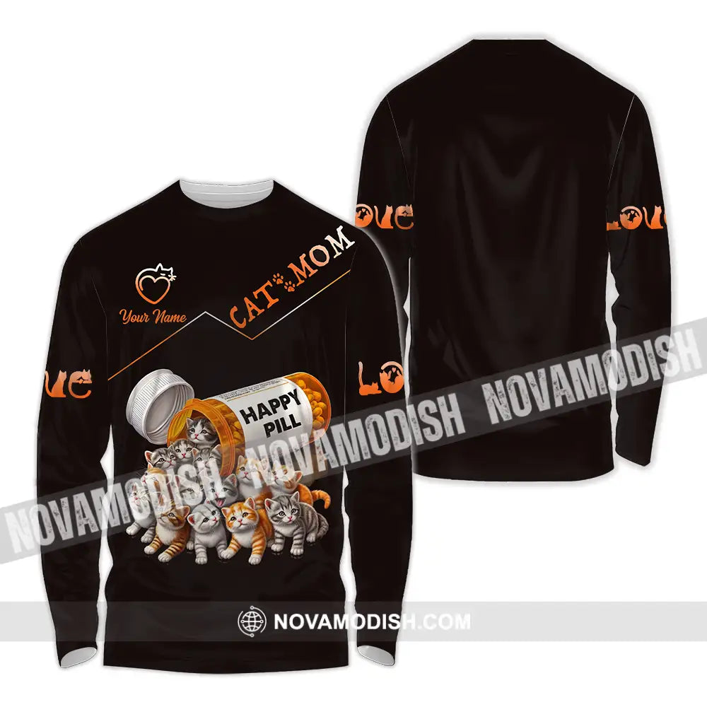 Unisex Shirt - Custom Text Shirt Cat Mom Shirt Long Sleeve Shirt / S T-shirt