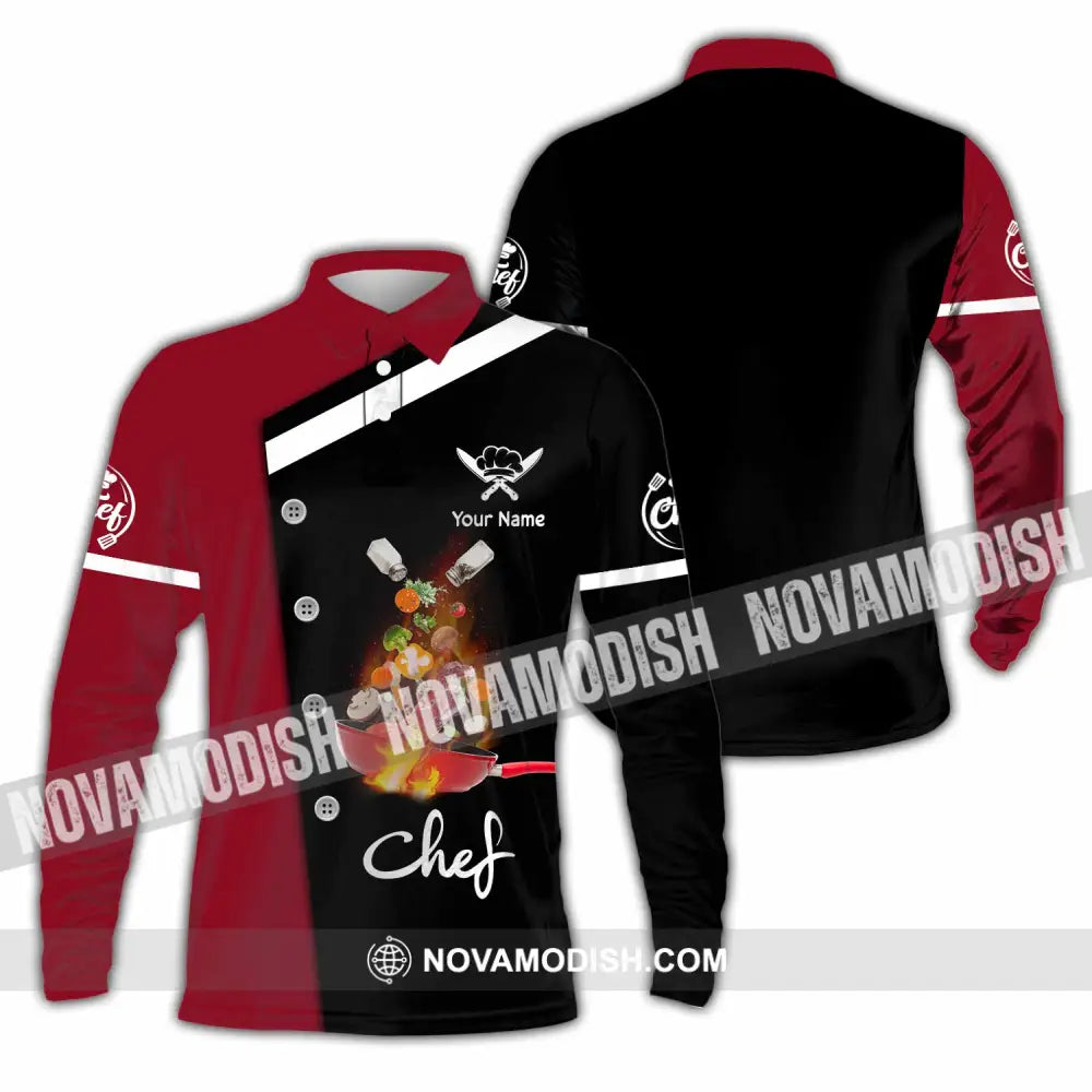 Unisex Shirt - Custom Text Shirt Chef Shirt Long Sleeve Polo / S T-shirt