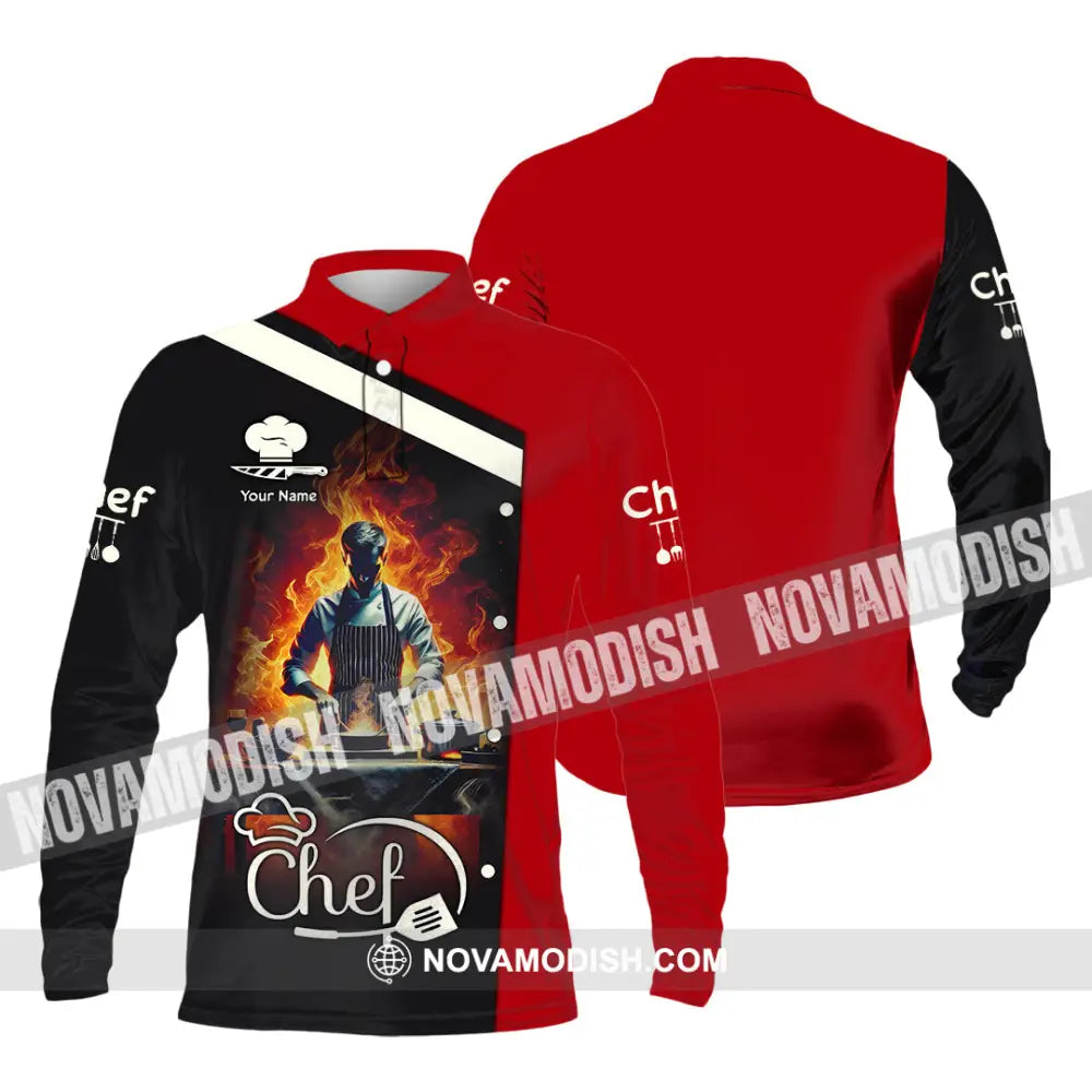 Unisex Shirt - Custom Text Shirt Chef Shirt Long Sleeve Polo / S T-shirt