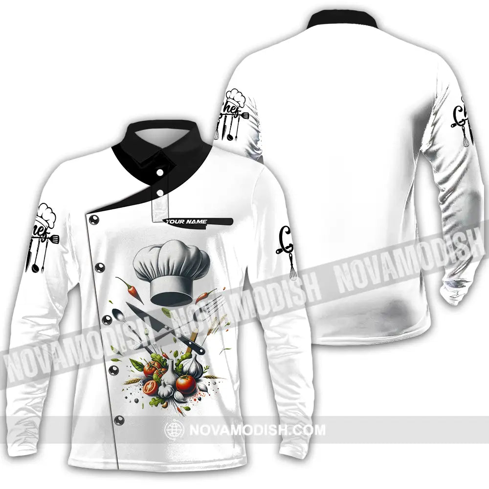 Unisex Shirt - Custom Text Chef Shirt Long Sleeve Polo / S T-shirt