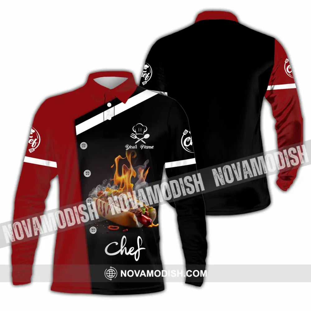 Unisex Shirt - Custom Text Shirt Chef Shirt Long Sleeve Polo / S T-shirt