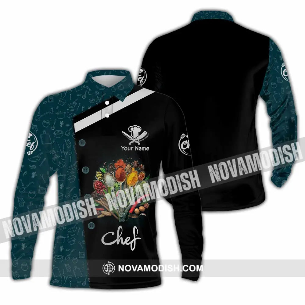 Unisex Shirt - Custom Text Shirt Chef Shirt Long Sleeve Polo / S T-shirt