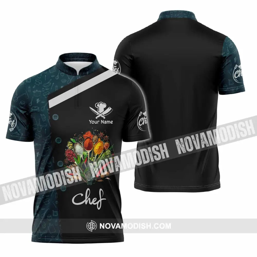 Unisex Shirt - Custom Text Shirt Chef Shirt Zipper Polo Shirt / S T-shirt