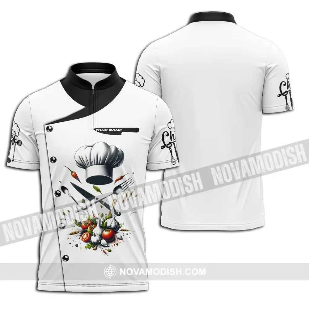 Unisex Shirt - Custom Text Chef Shirt Zipper Polo Shirt / S T-shirt