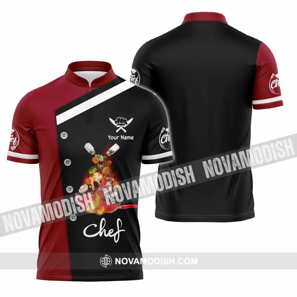 Unisex Shirt - Custom Text Shirt Chef Shirt Zipper Polo Shirt / S T-shirt