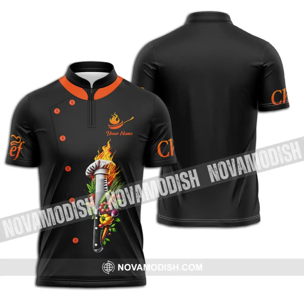 Unisex Shirt - Custom Text Shirt Chef Zipper Polo Shirt / S T-shirt