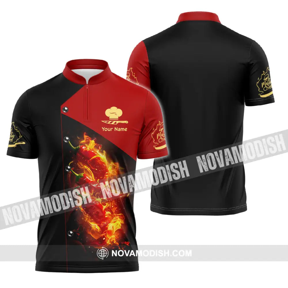 Unisex Shirt - Custom Text Shirt Chef Shirt Zipper Polo Shirt / S T-shirt