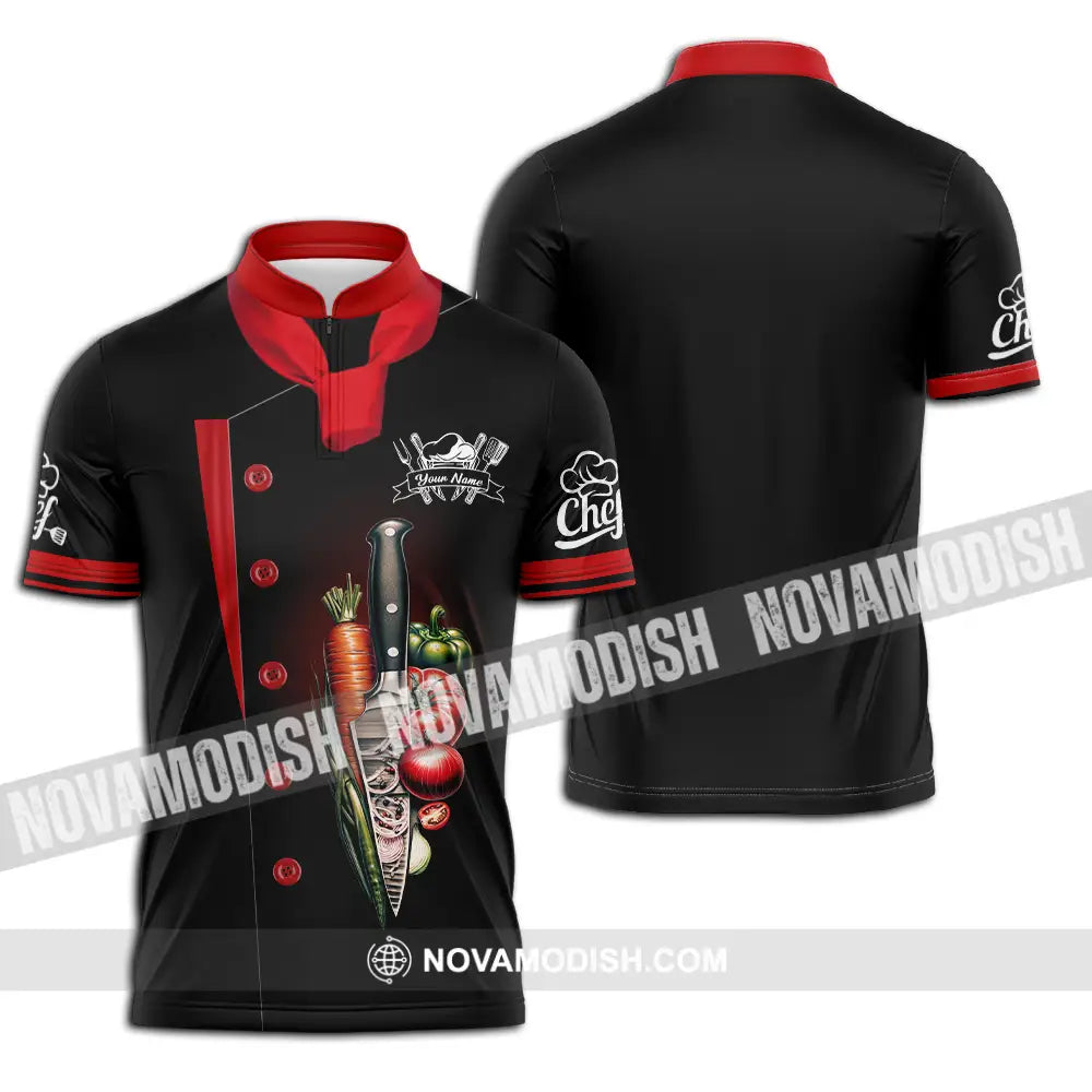Unisex Shirt - Custom Text Chef Shirt Zipper Polo Shirt / S T-shirt