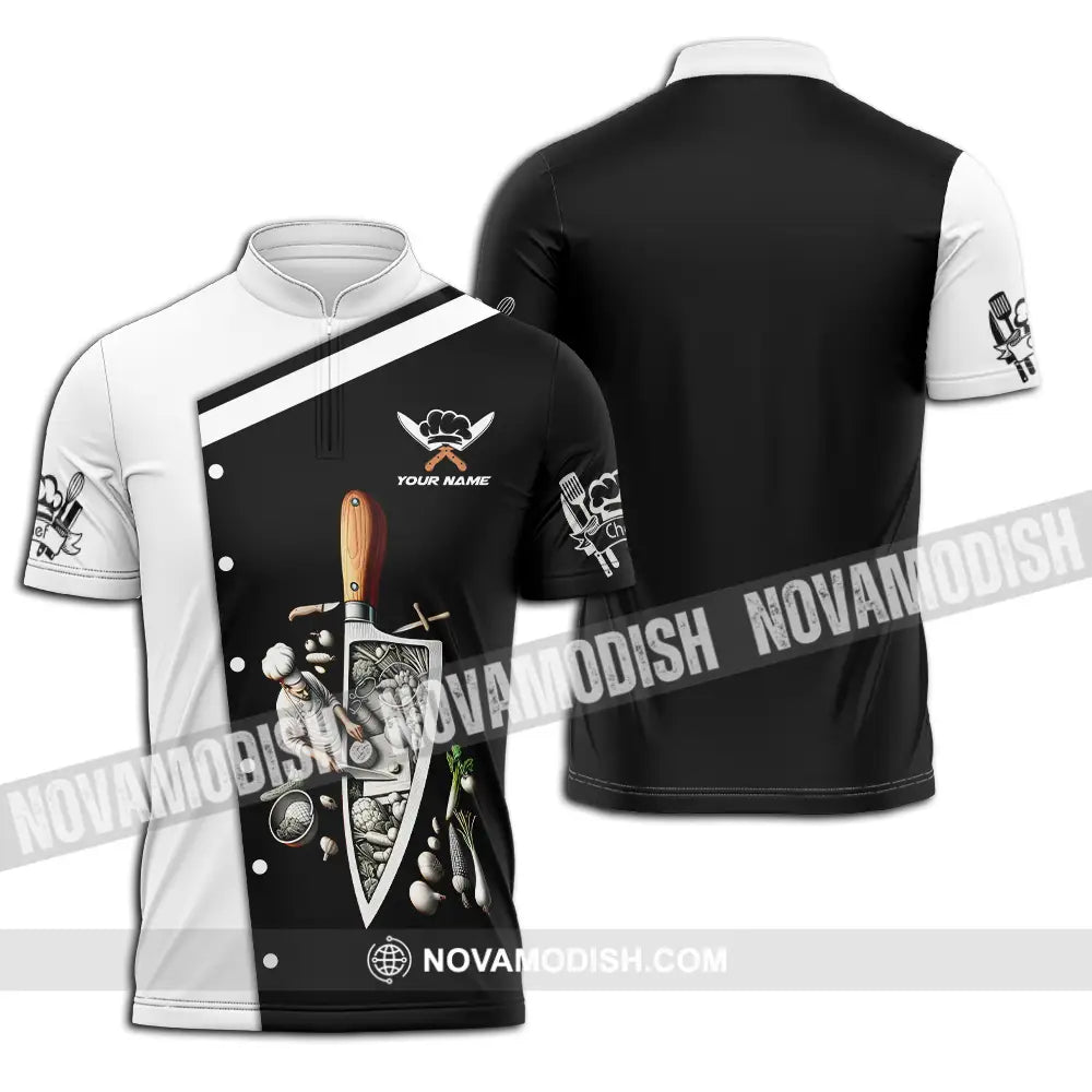 Unisex Shirt - Custom Text Chef Shirt Zipper Polo Shirt / S T-shirt