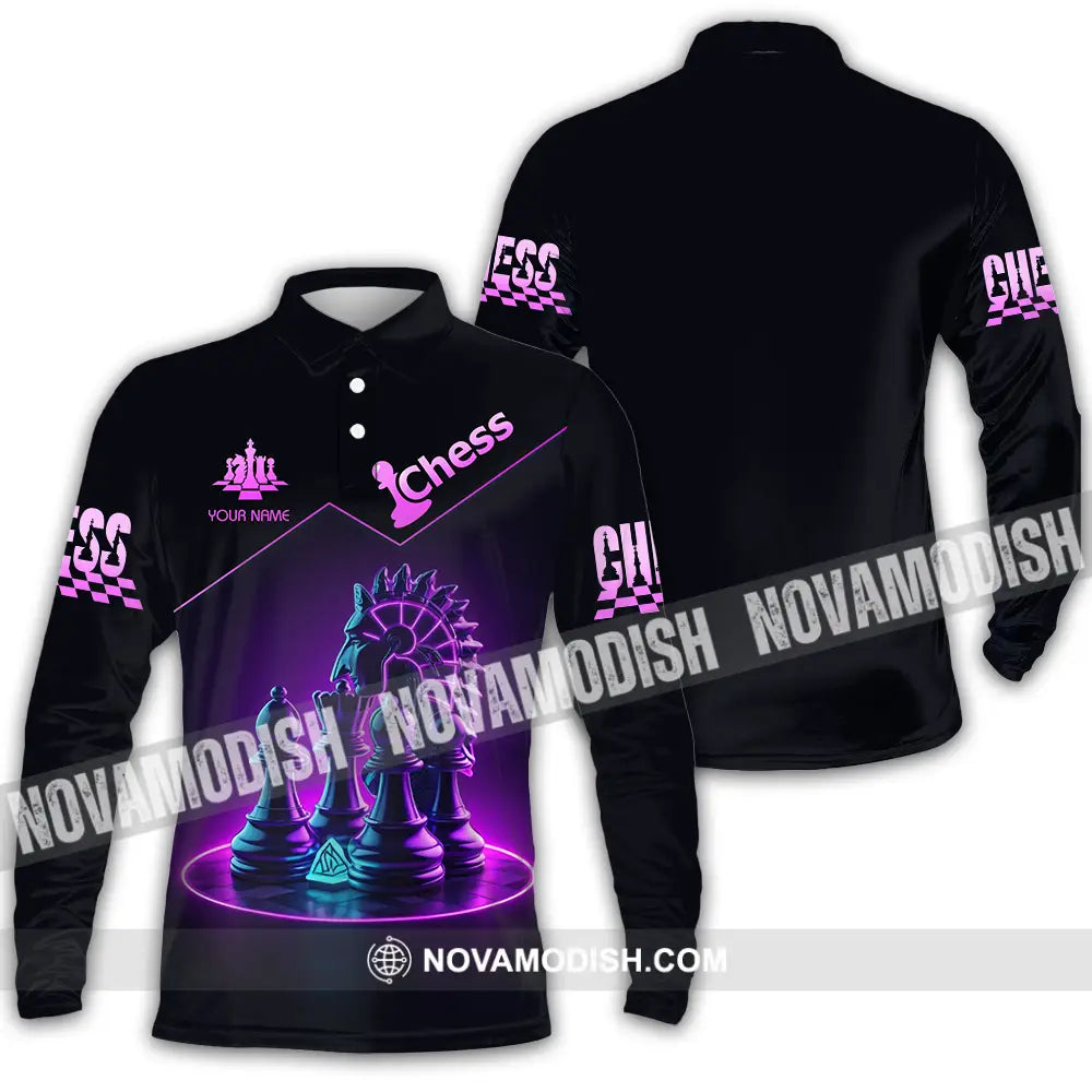 Unisex Shirt - Custom Text Shirt Chess Long Sleeve Polo / S T-shirt