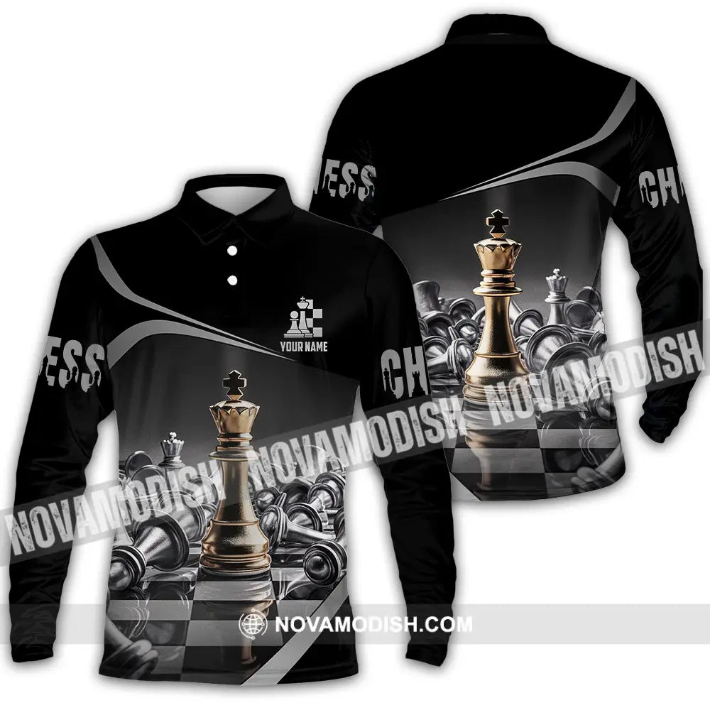 Unisex Shirt - Custom Text Shirt Chess Long Sleeve Polo / S T-shirt