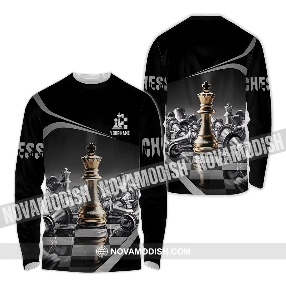 Unisex Shirt - Custom Text Shirt Chess Long Sleeve Shirt / S T-shirt