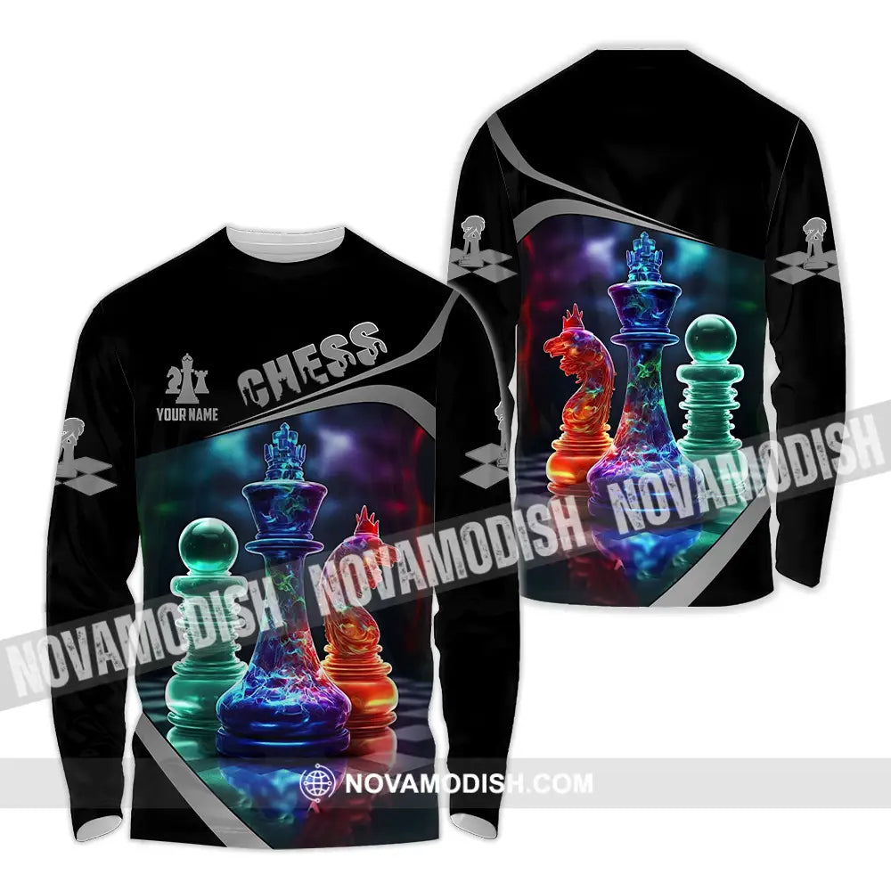 Unisex Shirt - Custom Text Shirt Chess Long Sleeve Shirt / S T-shirt