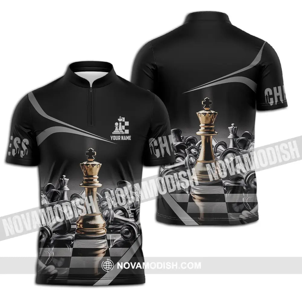 Unisex Shirt - Custom Text Shirt Chess Zipper Polo Shirt / S T-shirt
