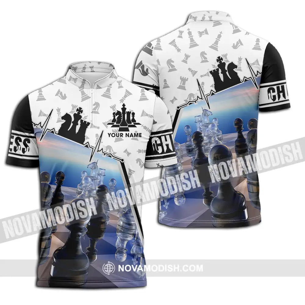Unisex Shirt - Custom Text Shirt Chess Zipper Polo Shirt / S T-shirt