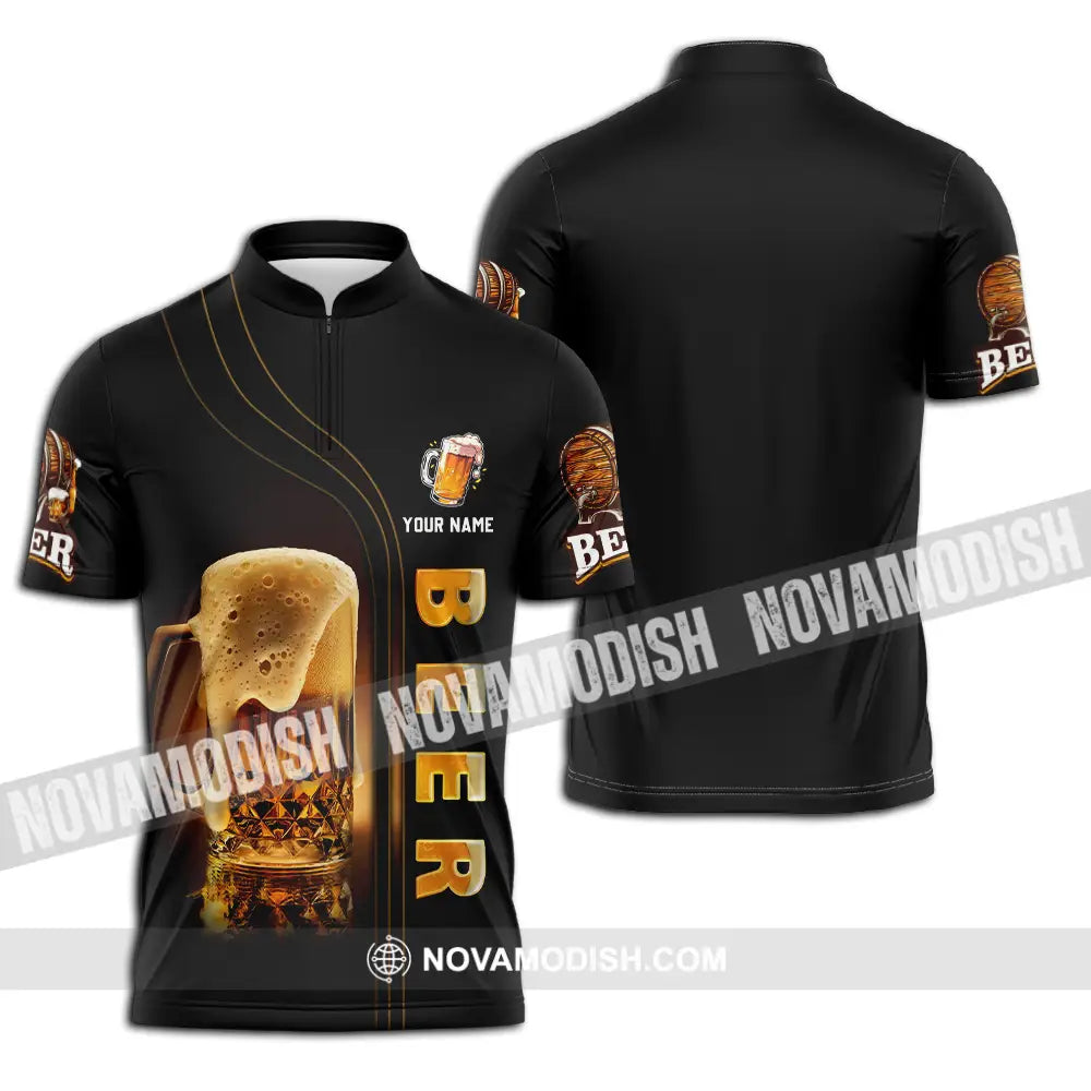 Unisex Shirt - Custom Text Shirt Chill With Beer Zipper Polo Shirt / S T-shirt