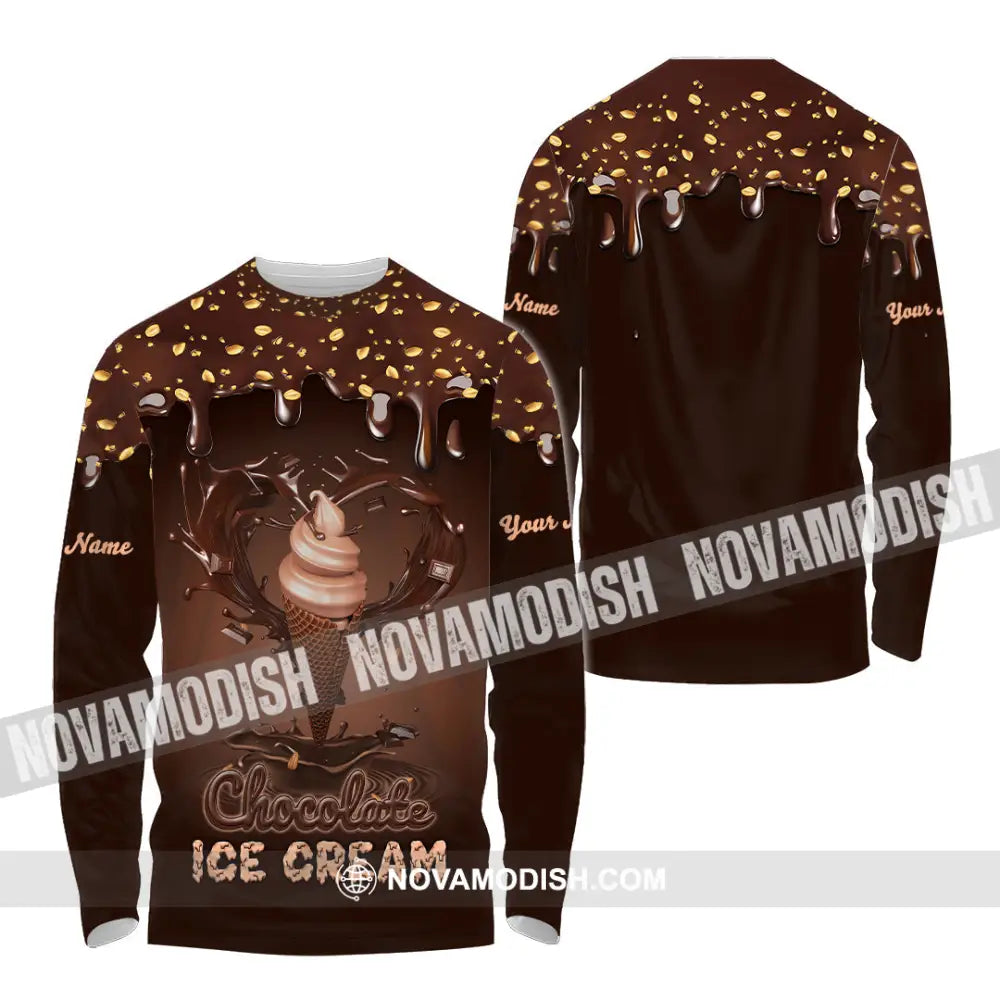 Unisex Shirt - Custom Text Chocolate Ice Cream Long Sleeve / S T-Shirt