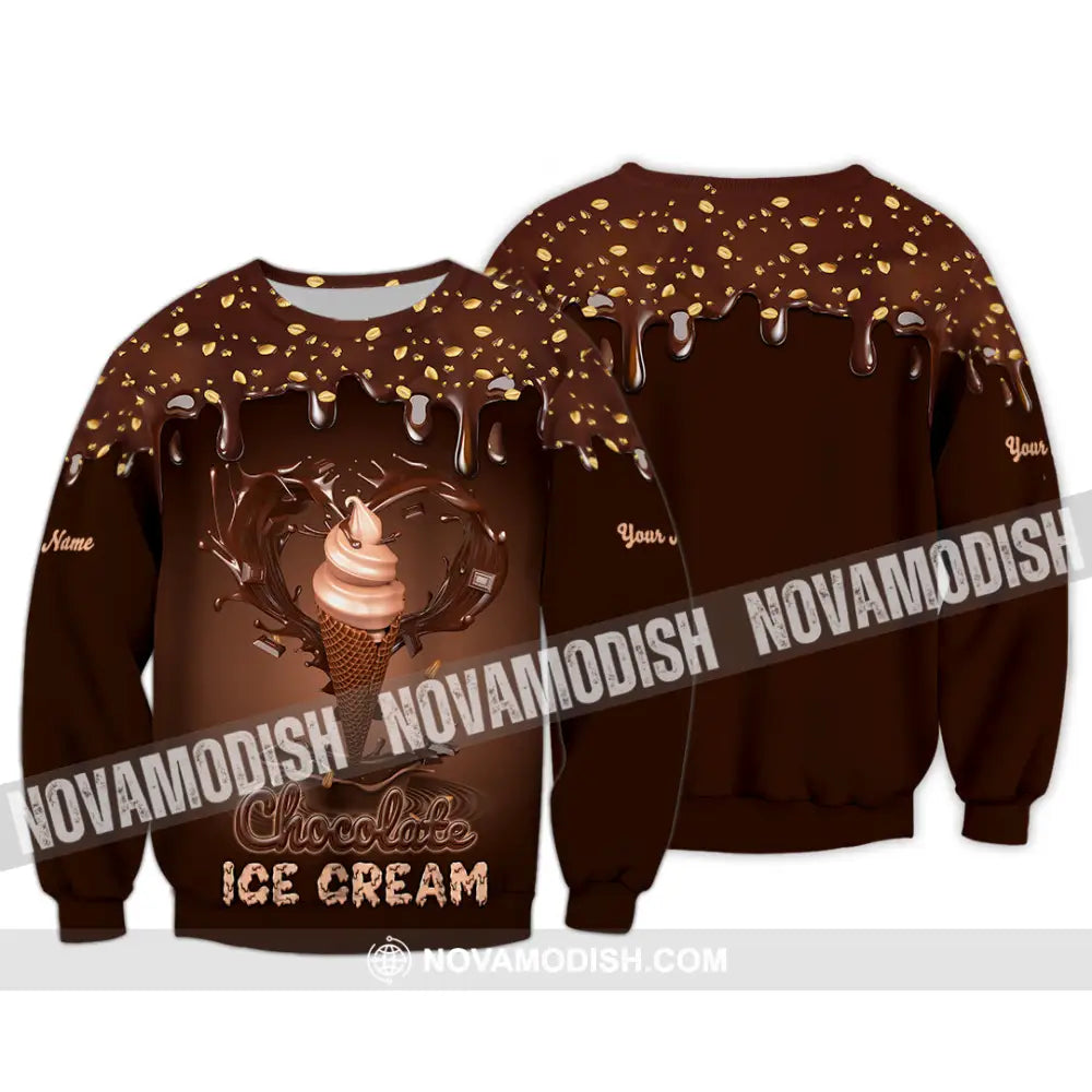 Unisex Shirt - Custom Text Chocolate Ice Cream Long Sleeve / S T-Shirt