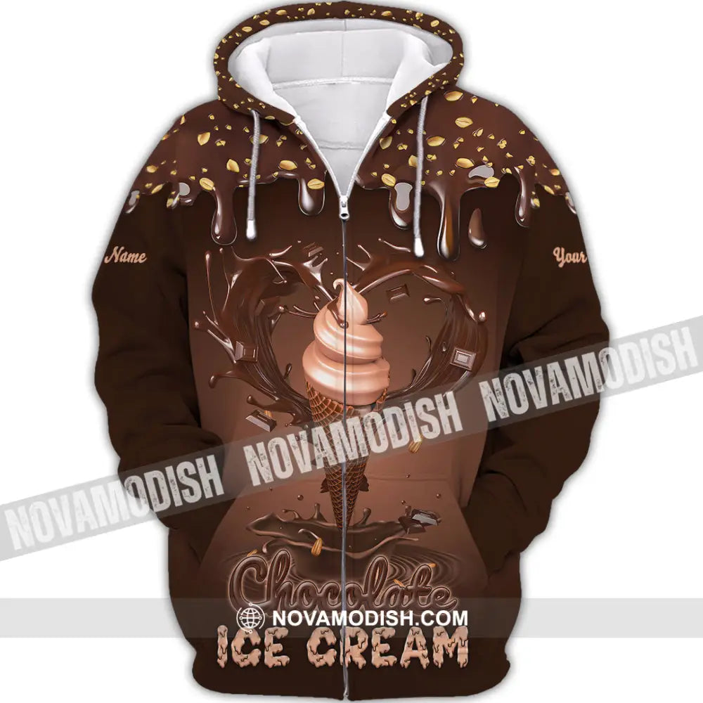 Unisex Shirt - Custom Text Chocolate Ice Cream Zipper Hoodie / S T-Shirt