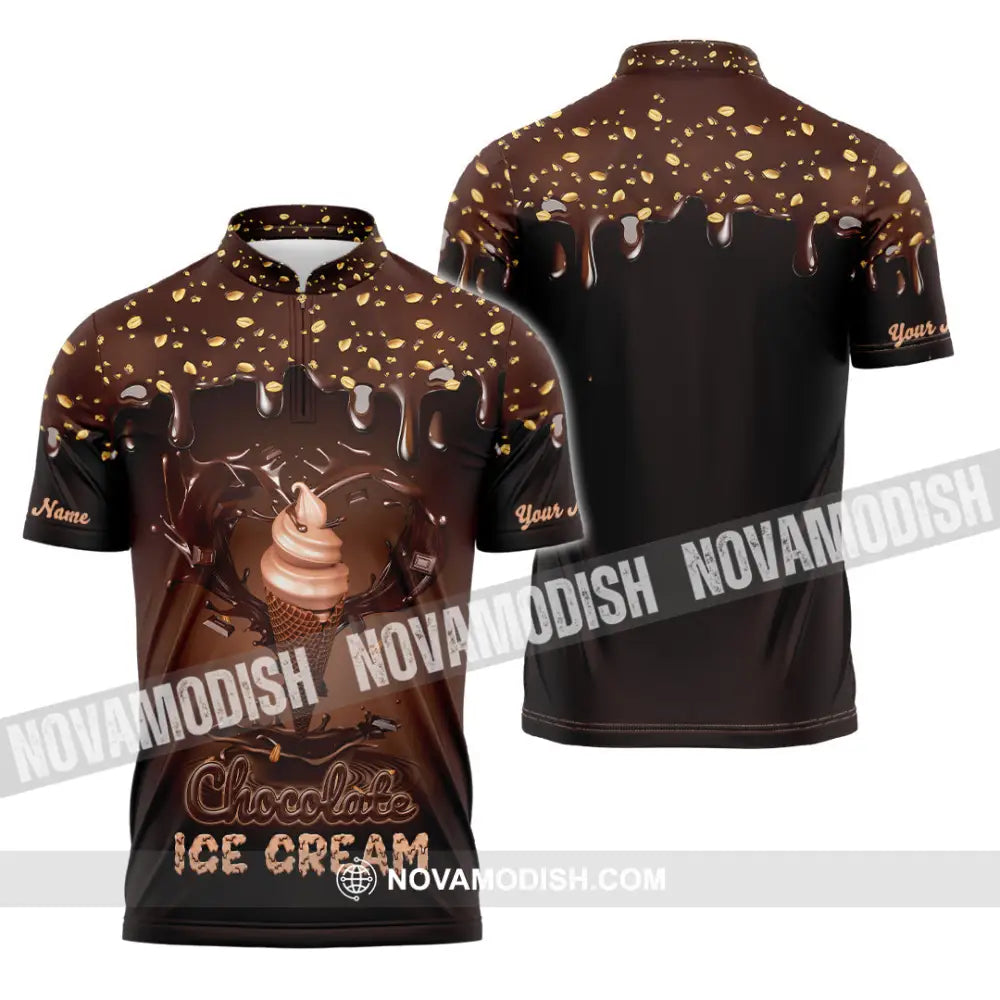 Unisex Shirt - Custom Text Chocolate Ice Cream Zipper Polo / S T-Shirt