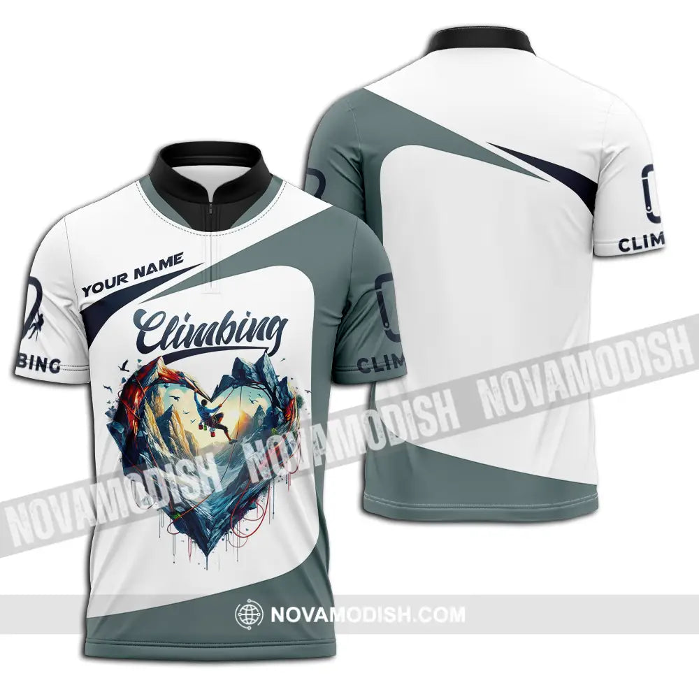Unisex Shirt - Custom Text Shirt Climbing Heart Zipper Polo Shirt / S T-shirt
