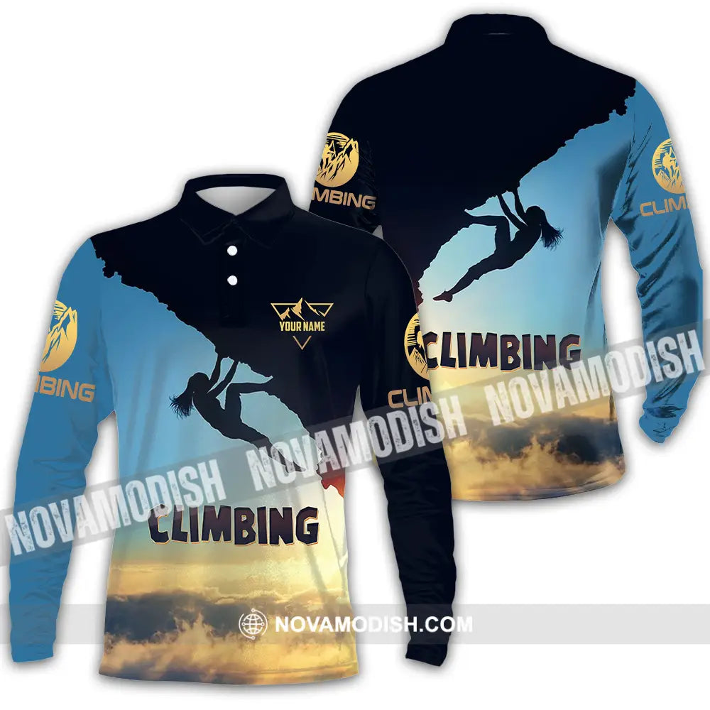 Unisex Shirt - Custom Text Shirt Climbing Long Sleeve Polo / S T-shirt