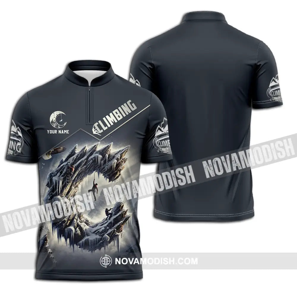 Unisex Shirt - Custom Text Shirt Climbing Zipper Polo Shirt / S T-shirt