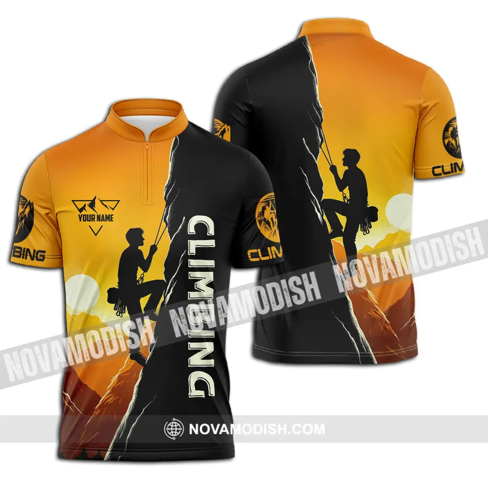 Unisex Shirt - Custom Text Shirt Climbing Zipper Polo Shirt / S T-shirt