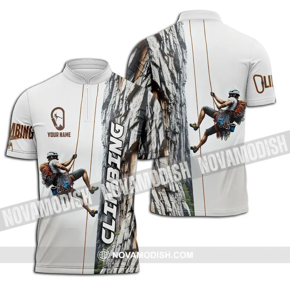 Unisex Shirt - Custom Text Shirt Climbing Zipper Polo Shirt / S T-shirt