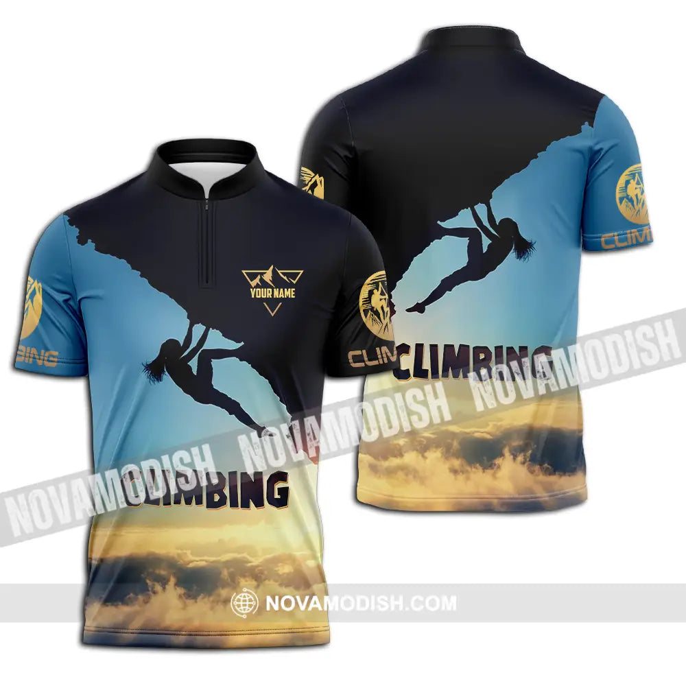 Unisex Shirt - Custom Text Shirt Climbing Zipper Polo Shirt / S T-shirt