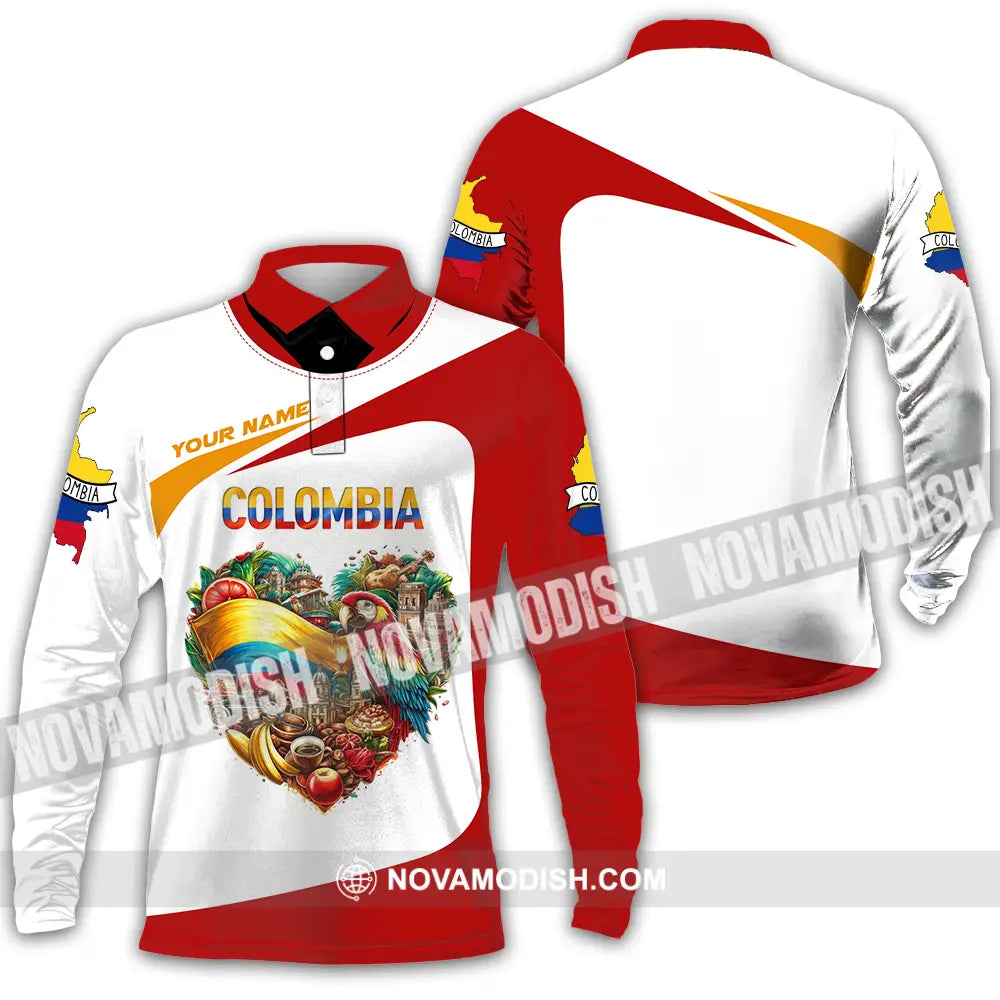 Unisex Shirt - Custom Text Shirt Colombia Long Sleeve Polo / S T-shirt