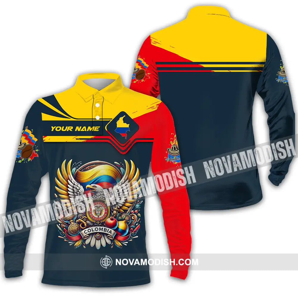 Unisex Shirt - Custom Text Shirt Colombia Long Sleeve Polo / S T-shirt