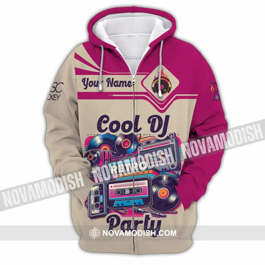 Unisex Shirt - Custom Text Shirt Cool DJ Retro Party Shirt Zipper Hoodie / S T-shirt