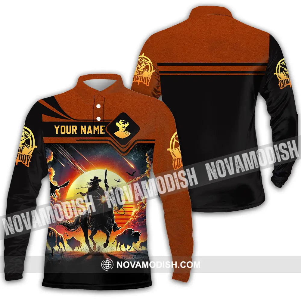 Unisex Shirt - Custom Text Cowboy Shirt Long Sleeve Polo / S T-shirt