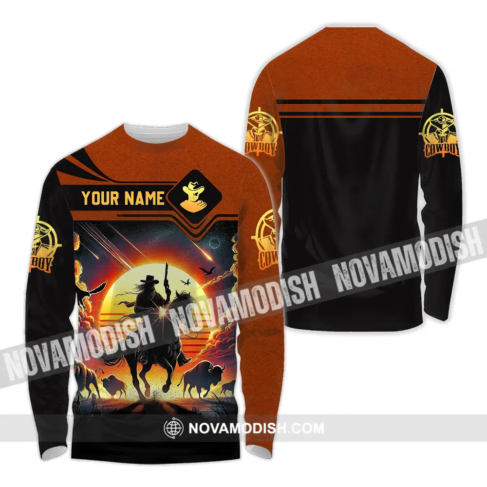 Unisex Shirt - Custom Text Cowboy Shirt Long Sleeve Shirt / S T-shirt