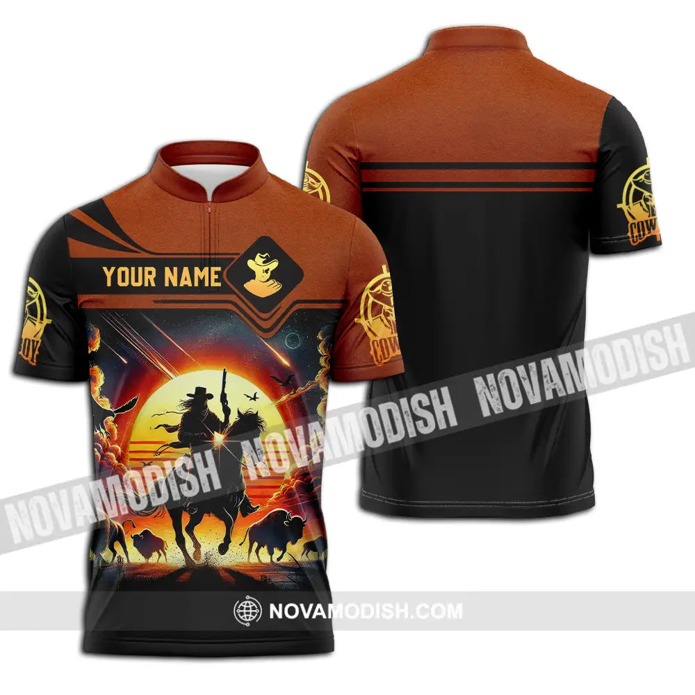 Unisex Shirt - Custom Text Cowboy Shirt Zipper Polo Shirt / S T-shirt