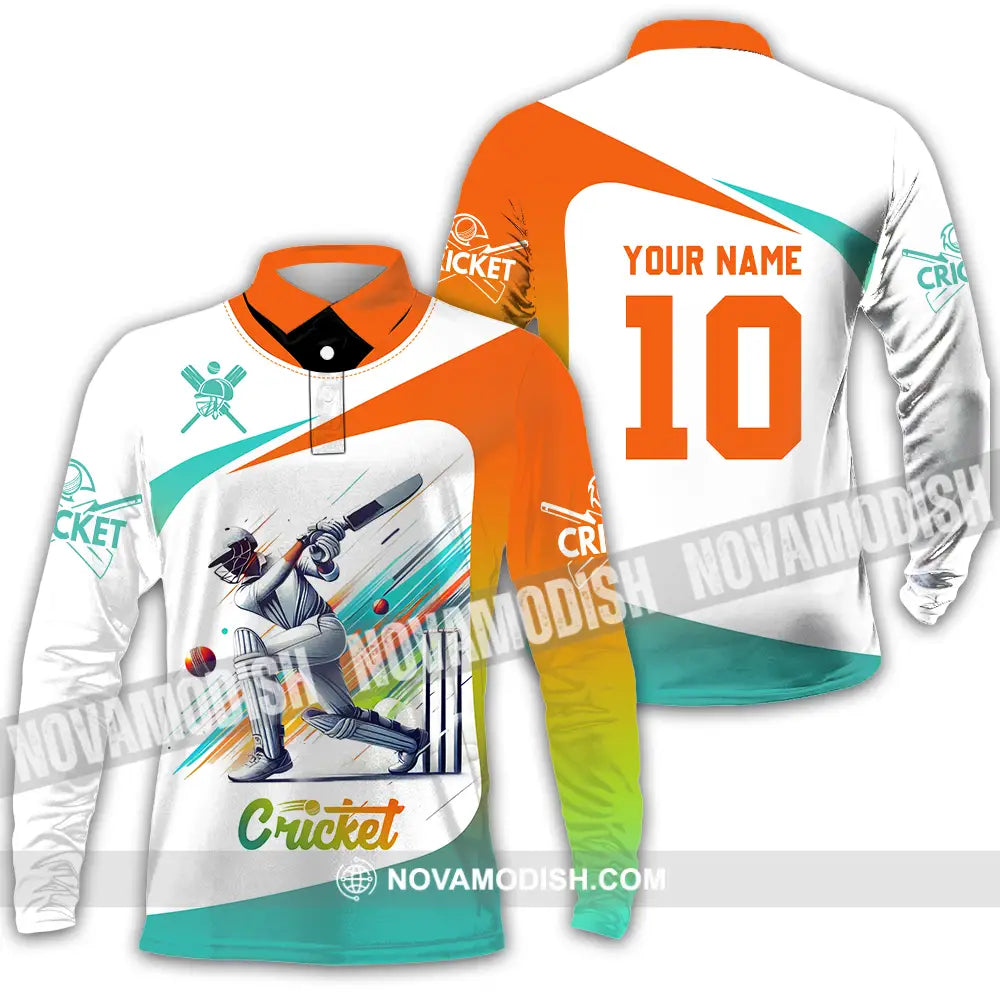 Unisex Shirt - Custom Text Shirt Cricket Shirt Long Sleeve Polo / S T-shirt