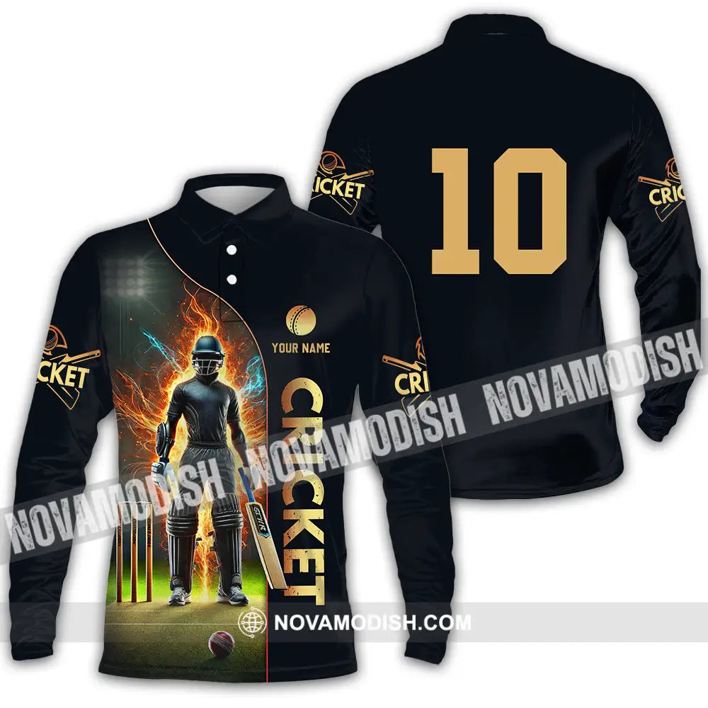 Unisex Shirt - Custom Text Shirt Cricket Shirt Long Sleeve Polo / S T-shirt
