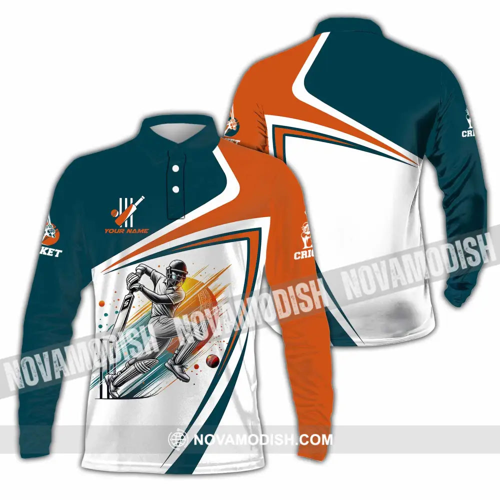 Unisex Shirt - Custom Text Cricket Long Sleeve Polo / S T-Shirt
