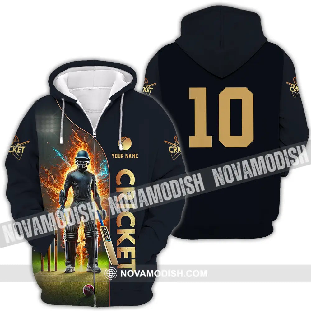 Unisex Shirt - Custom Text Shirt Cricket Shirt Zipper Hoodie / S T-shirt