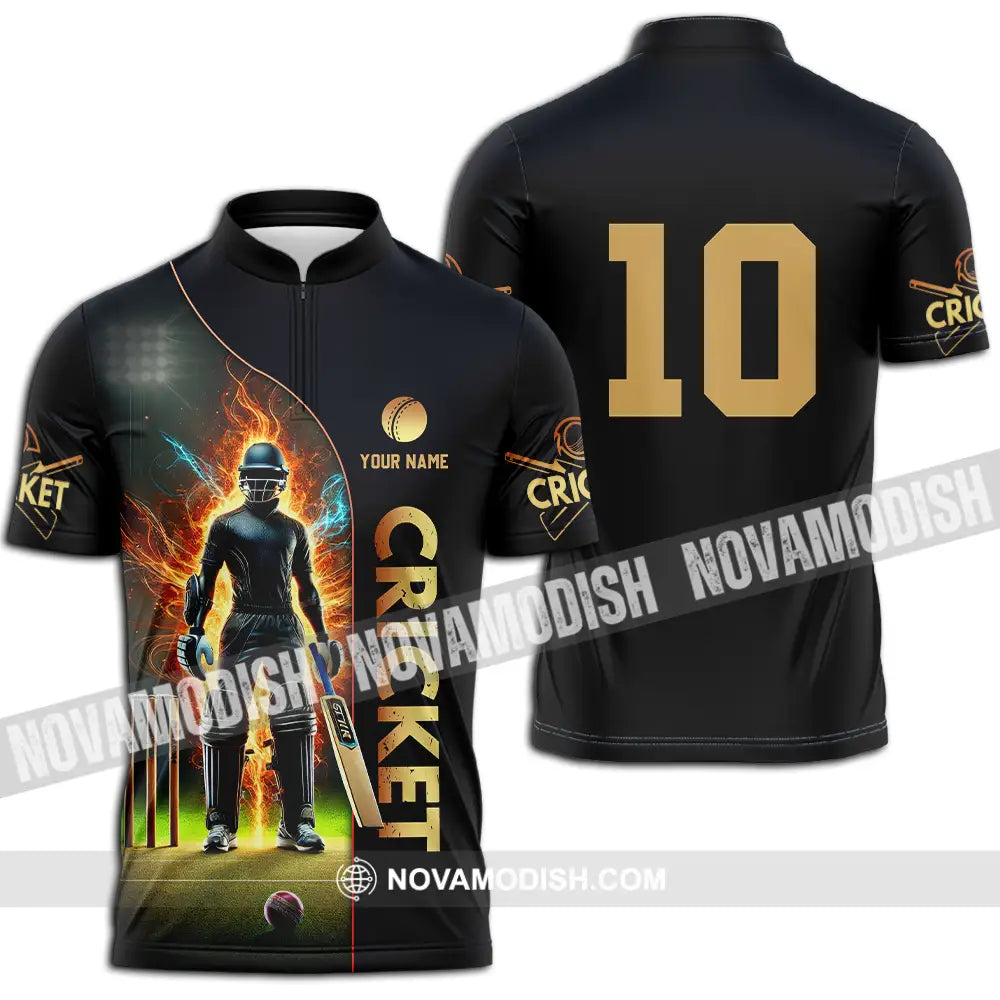 Unisex Shirt - Custom Text Shirt Cricket Shirt Zipper Polo Shirt / S T-shirt