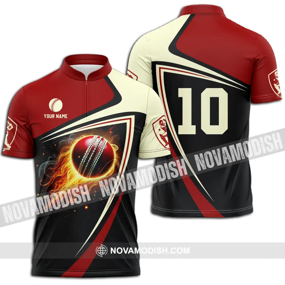 Unisex Shirt - Custom Text Shirt Cricket Shirt Zipper Polo Shirt / S T-shirt